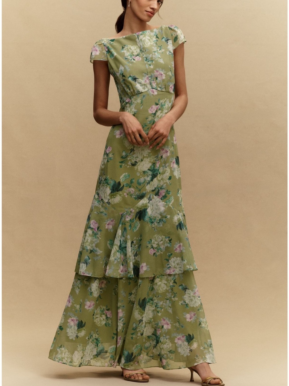BHLDN Margot Cap-Sleeve Chiffon Maxi Dress